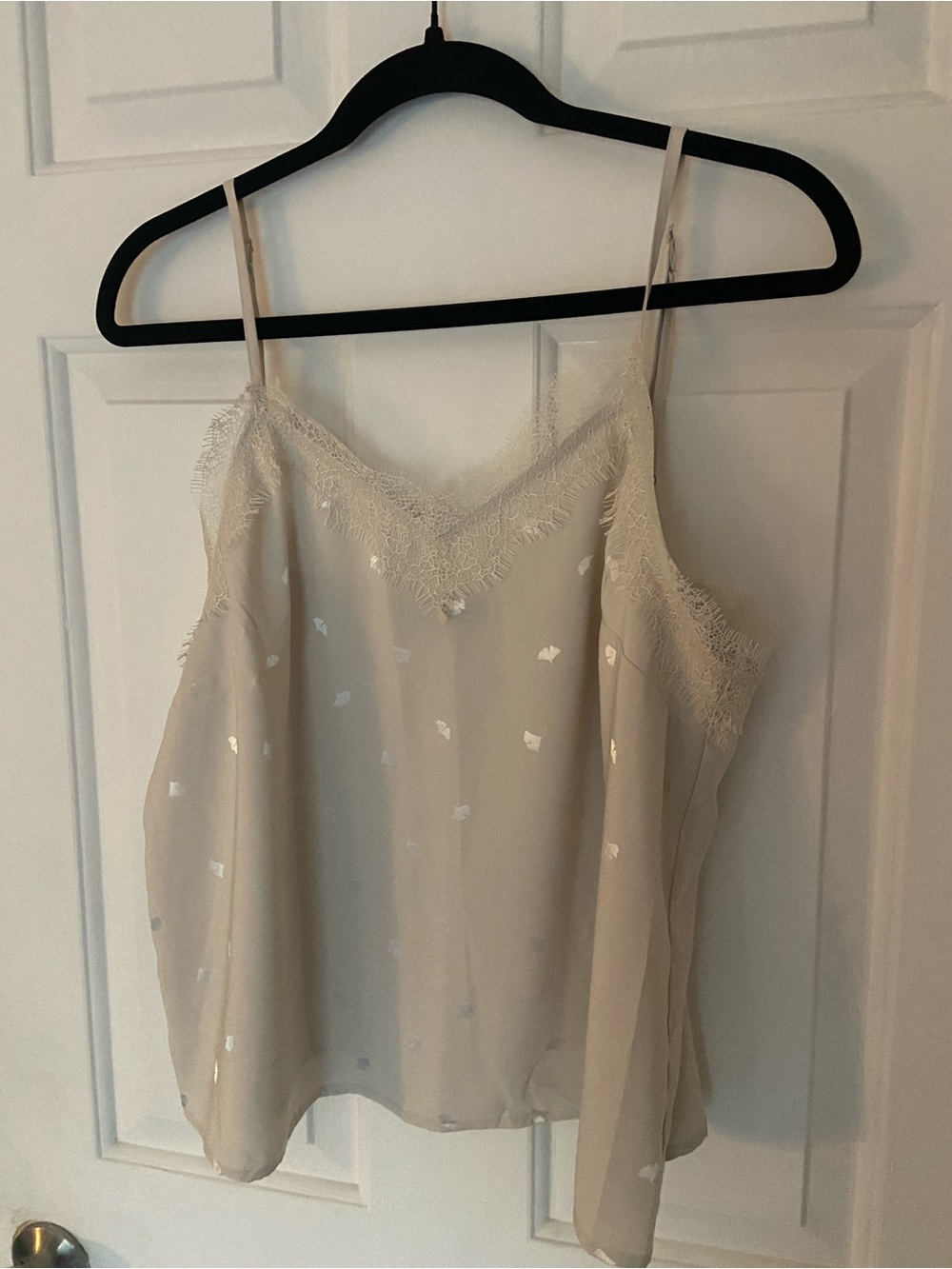 LOFT Cream Lace-Trim Metallic Gingko leaf Camisole